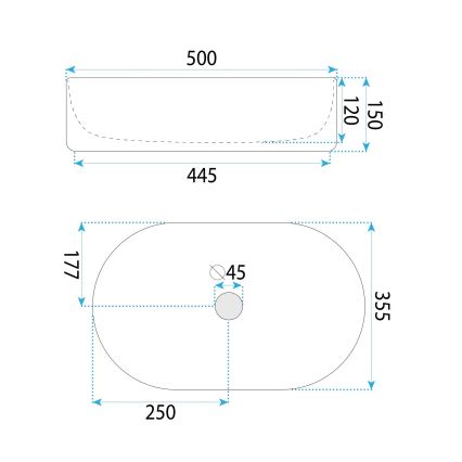REA-U6366 - Aufsatzwaschbecken OKTAWIA 35,5x50 cm Keramik/weiß