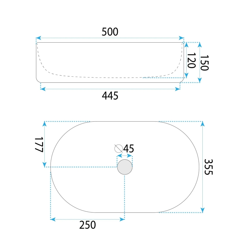 REA-U6366 - Aufsatzwaschbecken OKTAWIA 35,5x50 cm Keramik/weiß