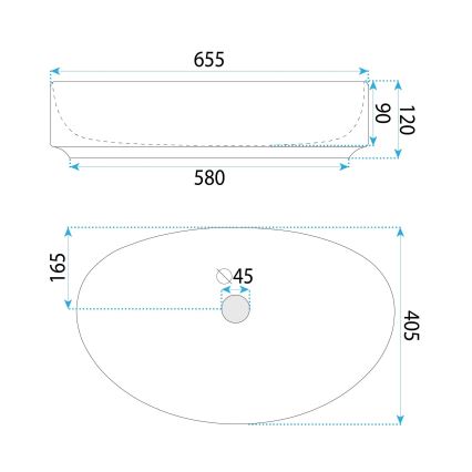 REA-U6371 - Aufsatzwaschbecken JOANA 40,5x65,5 cm Keramik/hochglänzend weiß