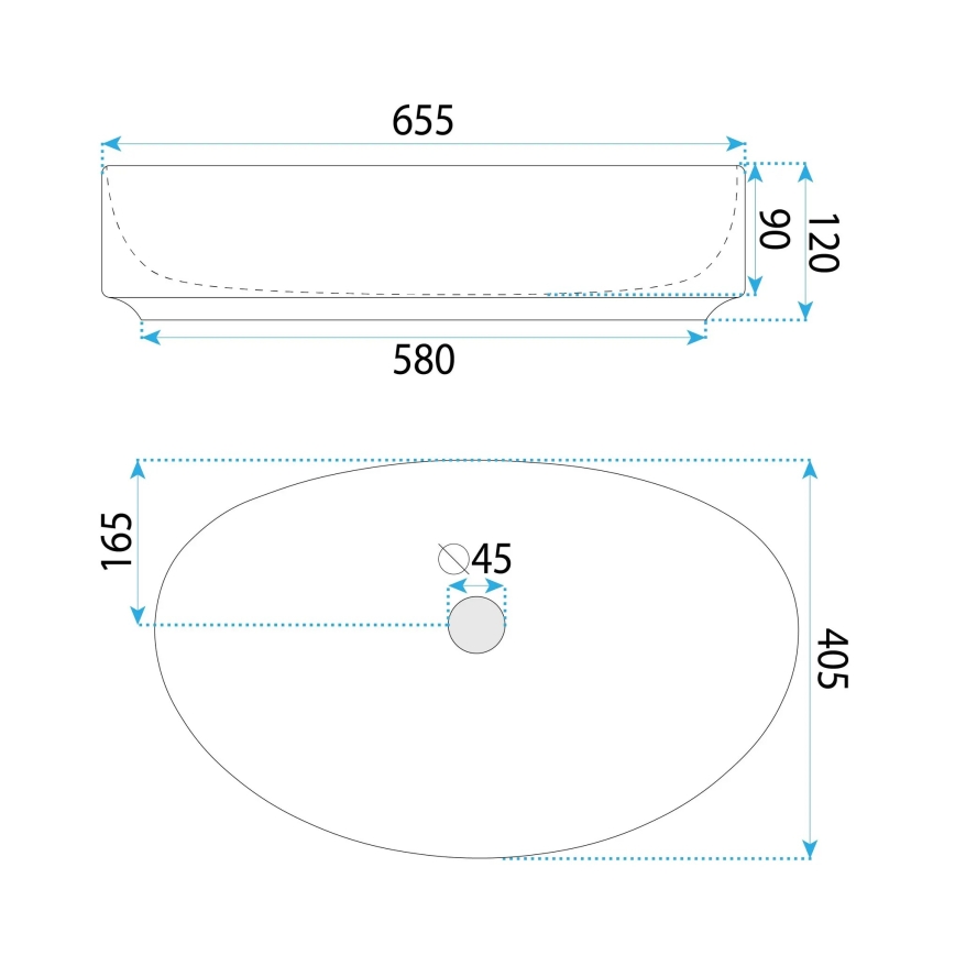 REA-U6371 - Aufsatzwaschbecken JOANA 40,5x65,5 cm Keramik/hochglänzend weiß
