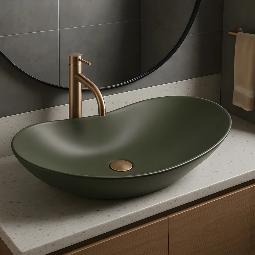 REA-U6372 - Aufsatzwaschbecken ROYAL 35,5x61,5 cm Keramik/Olivgrün