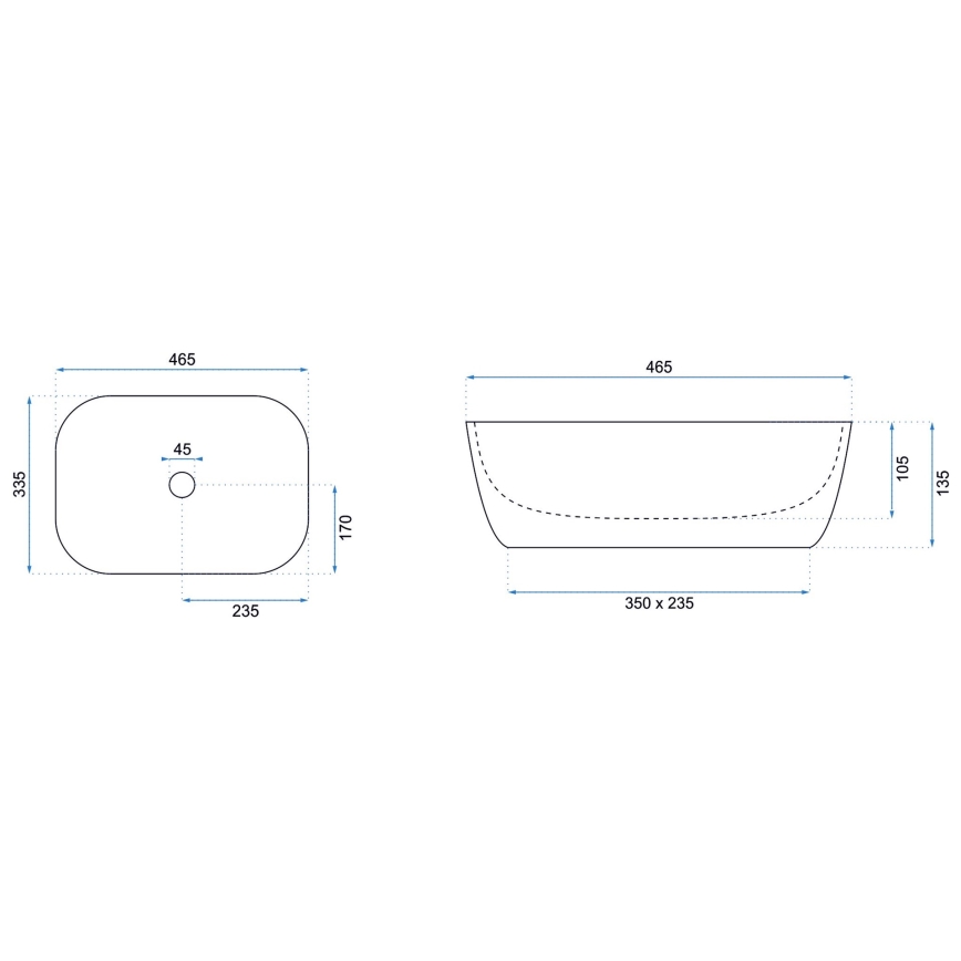 REA-U6521 - Aufsatzwaschbecken BELINDA 33,5x46,5 cm Keramik/hochglanzweiß