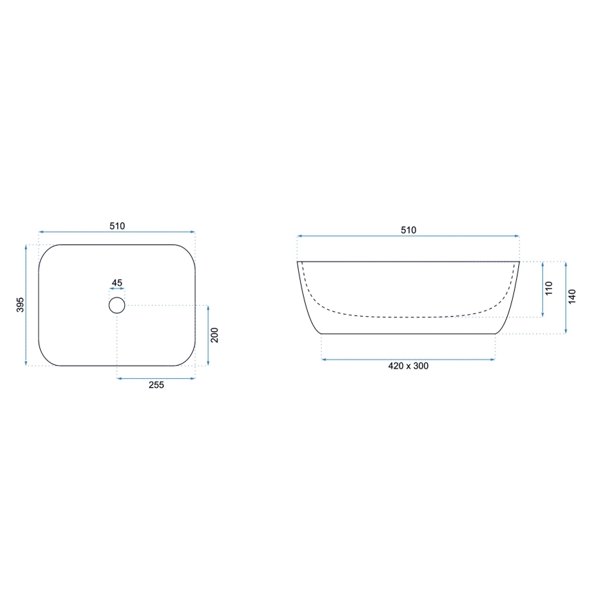 REA-U6616 - Aufsatzwaschbecken FREJA 39,5x51 cm Keramik/weiß