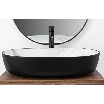 REA-U6625 - Aufsatzwaschbecken CLEO 41x60,5 cm Keramik/schwarz/weiß/Marmordekor