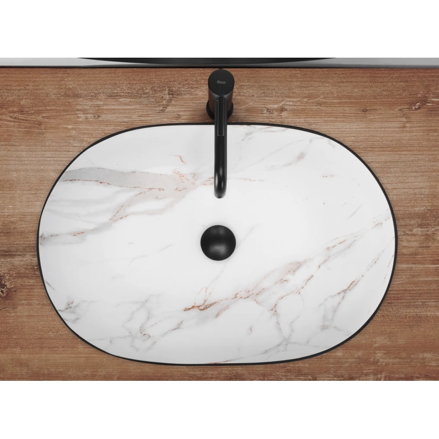 REA-U6625 - Aufsatzwaschbecken CLEO 41x60,5 cm Keramik/schwarz/weiß/Marmordekor
