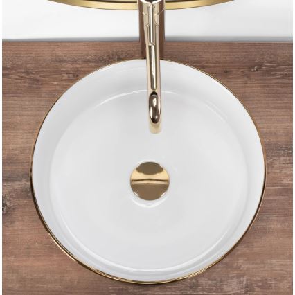 REA-U6630 - Aufsatzwaschbecken SAMI Ø 36 cm Keramik/weiß/gebürstetes Gold