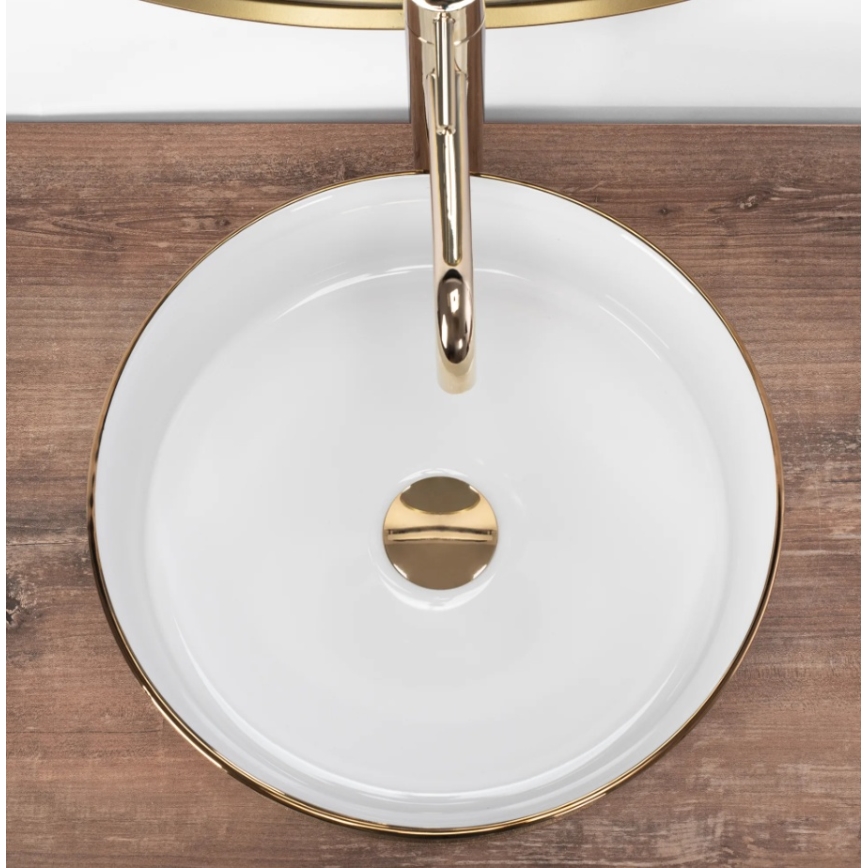 REA-U6630 - Aufsatzwaschbecken SAMI Ø 36 cm Keramik/weiß/gebürstetes Gold