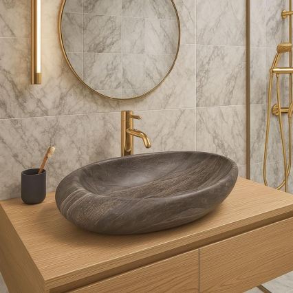 REA-U6649 - Aufsatzwaschbecken ROXY 31 x 49 cm, Keramik in Steinoptik