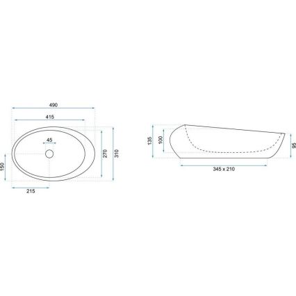 REA-U6649 - Aufsatzwaschbecken ROXY 31 x 49 cm, Keramik in Steinoptik