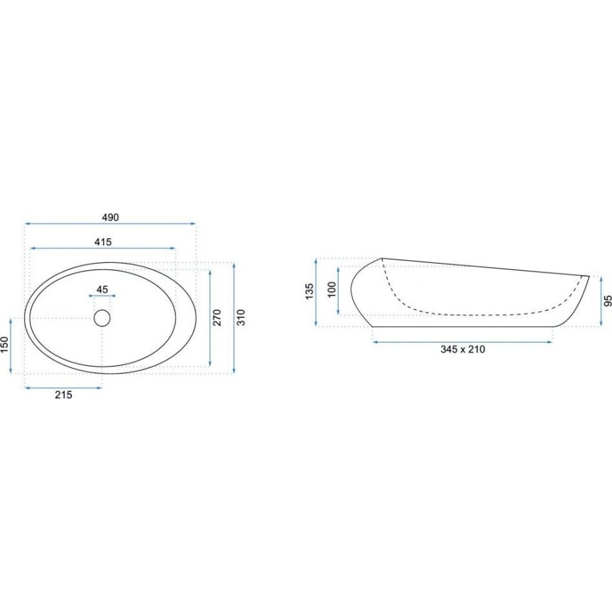 REA-U6649 - Aufsatzwaschbecken ROXY 31 x 49 cm, Keramik in Steinoptik