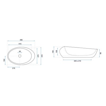 REA-U6651 - Aufsatzwaschbecken ROXY 31x49 cm Keramik/grau/Steinoptik