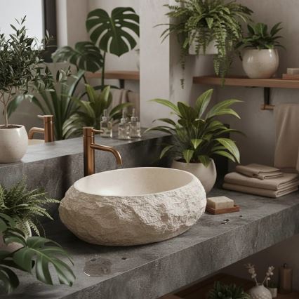 REA-U7347 - Aufsatzwaschbecken MIKA 38 x 50 cm beige/Steinoptik