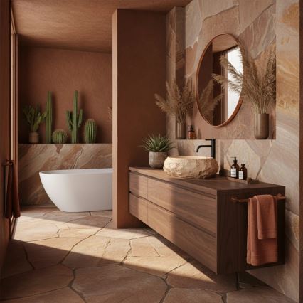 REA-U7348 - Aufsatzwaschbecken MIKA 38x50 cm orange/beige/Steinoptik