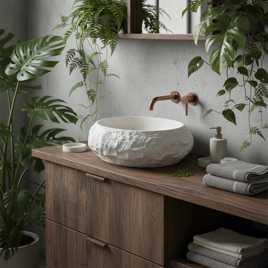 REA-U7350 - Aufsatzwaschbecken MIKA 38x50 cm weiß/Steinoptik