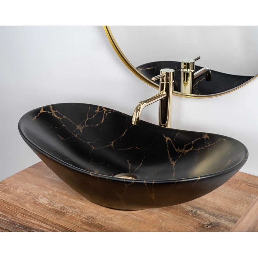 REA-U7478 - Aufsatzwaschbecken ROYAL 36x62 cm Keramik/Schwarz/Marmor-Dekor