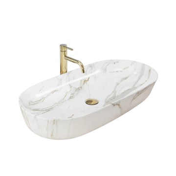 REA-U8404 - Aufsatzwaschbecken CLEO 41 x 81 cm, Keramik, weiß, Marmordekor