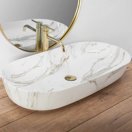 REA-U8404 - Aufsatzwaschbecken CLEO 41 x 81 cm, Keramik, weiß, Marmordekor