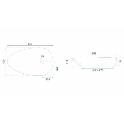 REA-U8537 - Aufsatzwaschbecken GRETA 40x65,5 cm Keramik/hochglänzend weiß