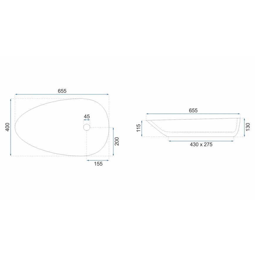 REA-U8537 - Aufsatzwaschbecken GRETA 40x65,5 cm Keramik/hochglänzend weiß