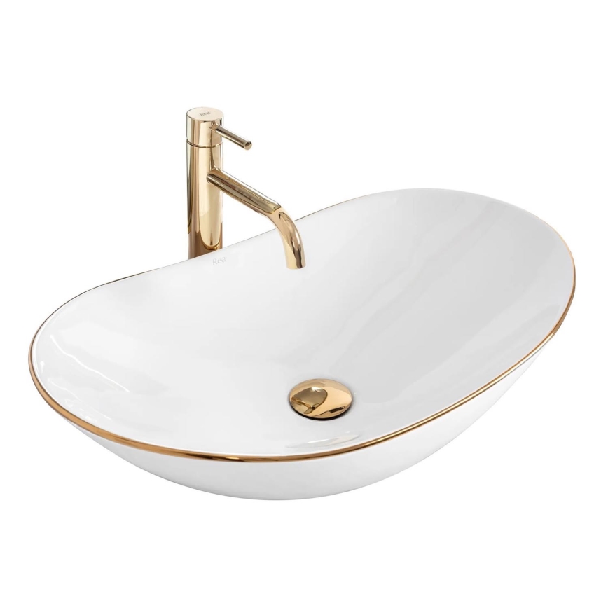 REA-U8570 - Aufsatzwaschbecken ROYAL 36x62 cm Keramik/Hochglanzweiß/Gold