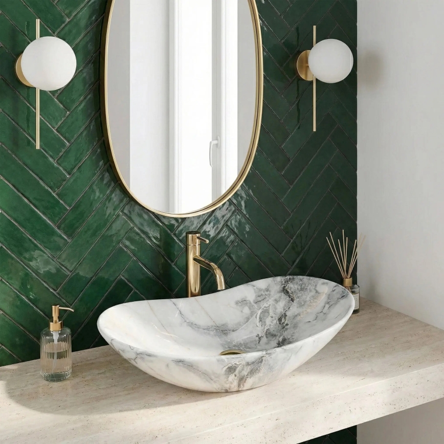 REA-U8596 - Aufsatzwaschbecken ROYAL 36 x 62,5 cm Keramik/Weiß/Grau/Steinoptik