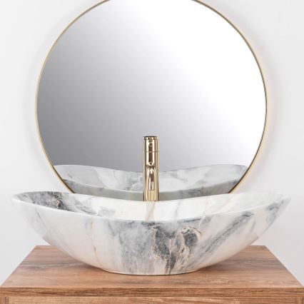REA-U8596 - Aufsatzwaschbecken ROYAL 36 x 62,5 cm Keramik/Weiß/Grau/Steinoptik