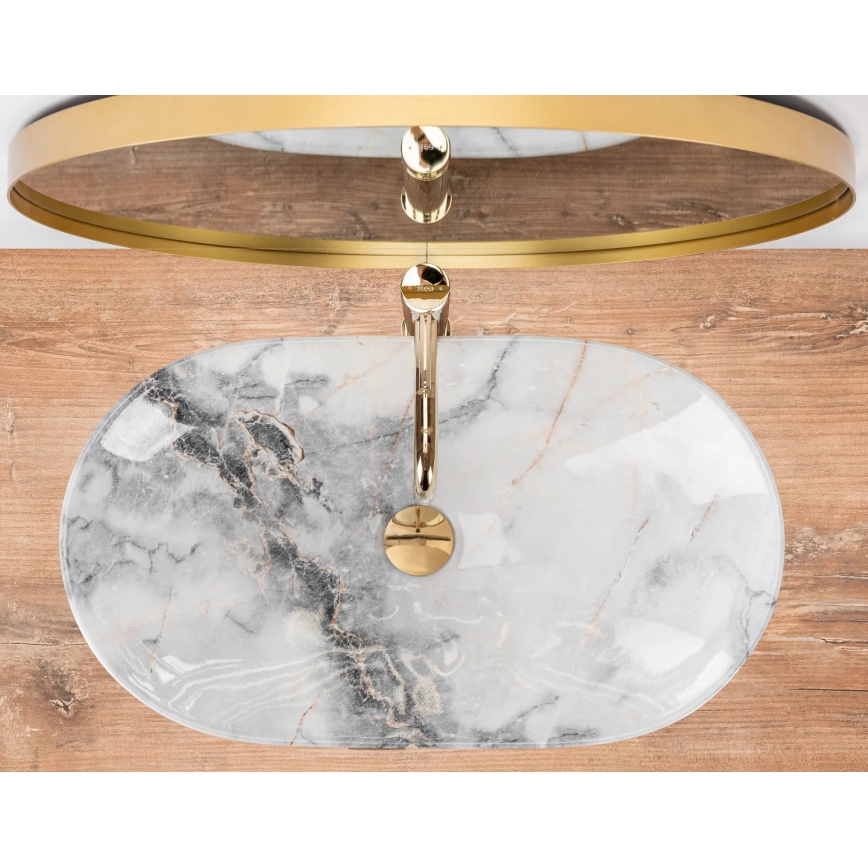 REA-U8596 - Aufsatzwaschbecken ROYAL 36 x 62,5 cm Keramik/Weiß/Grau/Steinoptik