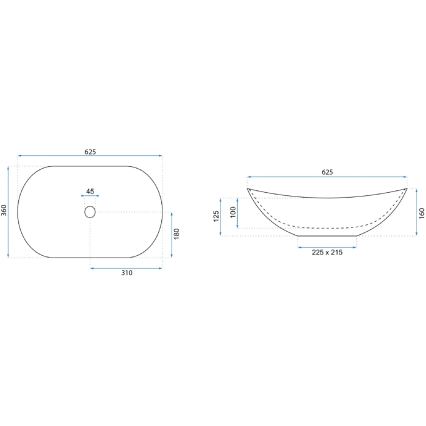 REA-U8596 - Aufsatzwaschbecken ROYAL 36 x 62,5 cm Keramik/Weiß/Grau/Steinoptik