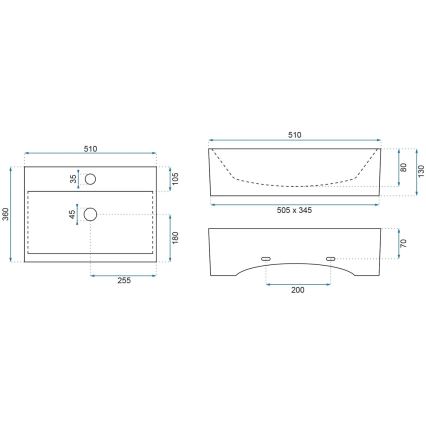 REA-U8701 - Aufsatzwaschbecken BONITA 36x51 cm, Keramik / glänzend weiß