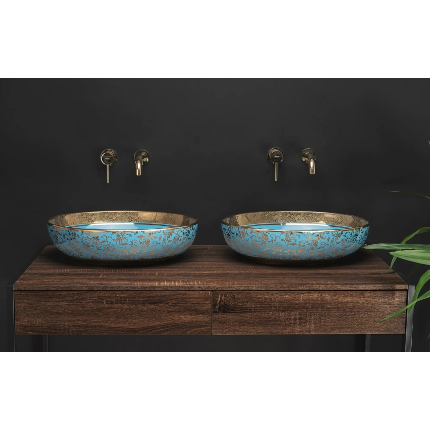 REA-U8709 - Aufsatzwaschbecken MARGOT 40x52 cm Keramik/blau/gold