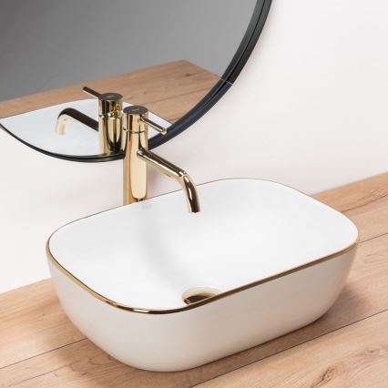 REA-U8736 - Aufsatzwaschbecken BELINDA 33,5x46,5 cm Keramik/weiß/gold