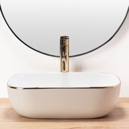 REA-U8736 - Aufsatzwaschbecken BELINDA 33,5x46,5 cm Keramik/weiß/gold