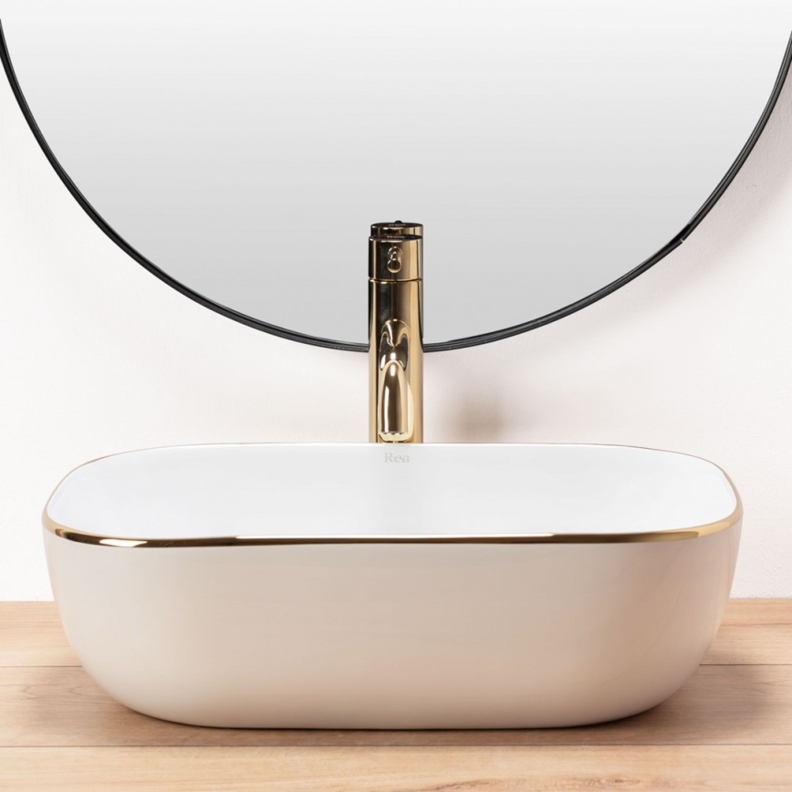 REA-U8736 - Aufsatzwaschbecken BELINDA 33,5x46,5 cm Keramik/weiß/gold