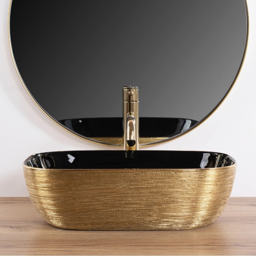 REA-U8780 - Aufsatzwaschbecken BELINDA 33x46,5 cm Keramik/schwarz/gold