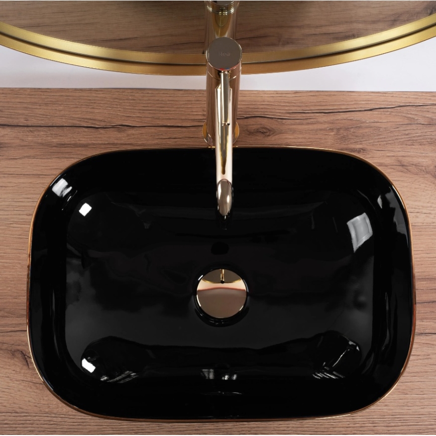 REA-U8780 - Aufsatzwaschbecken BELINDA 33x46,5 cm Keramik/schwarz/gold