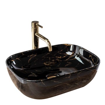 REA-U8907 - Aufsatzwaschbecken BELINDA 33,5x46,5 cm Keramik/schwarz/Marmordekor