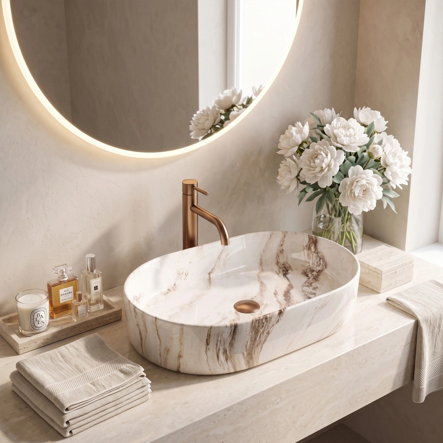 REA-U9239 - Aufsatzwaschbecken NADIA 38,5x61 cm Keramik/beige/Steinoptik