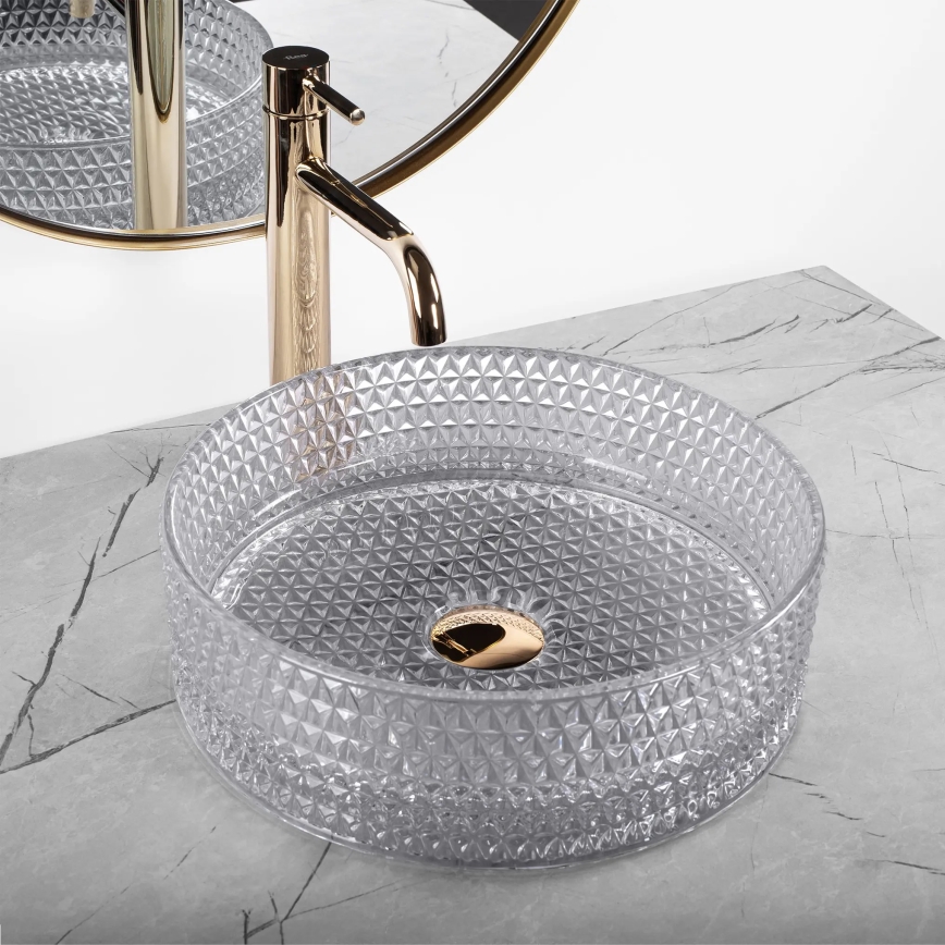 REA-U9615 - Aufsatzwaschbecken CRISTAL, Durchmesser 35,5 cm, Glas/grau