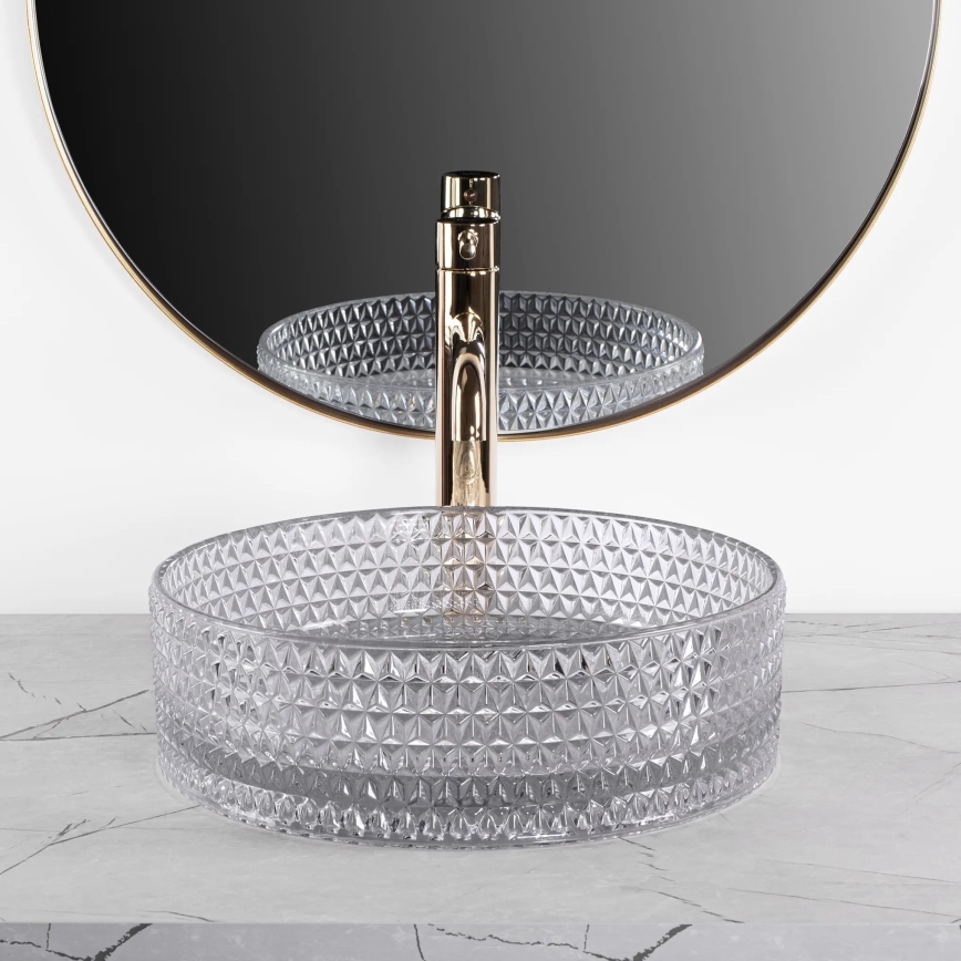 REA-U9615 - Aufsatzwaschbecken CRISTAL, Durchmesser 35,5 cm, Glas/grau
