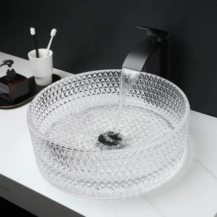 REA-U9670 - Aufsatzwaschbecken CRISTAL Ø 35,5 cm Glas/transparent