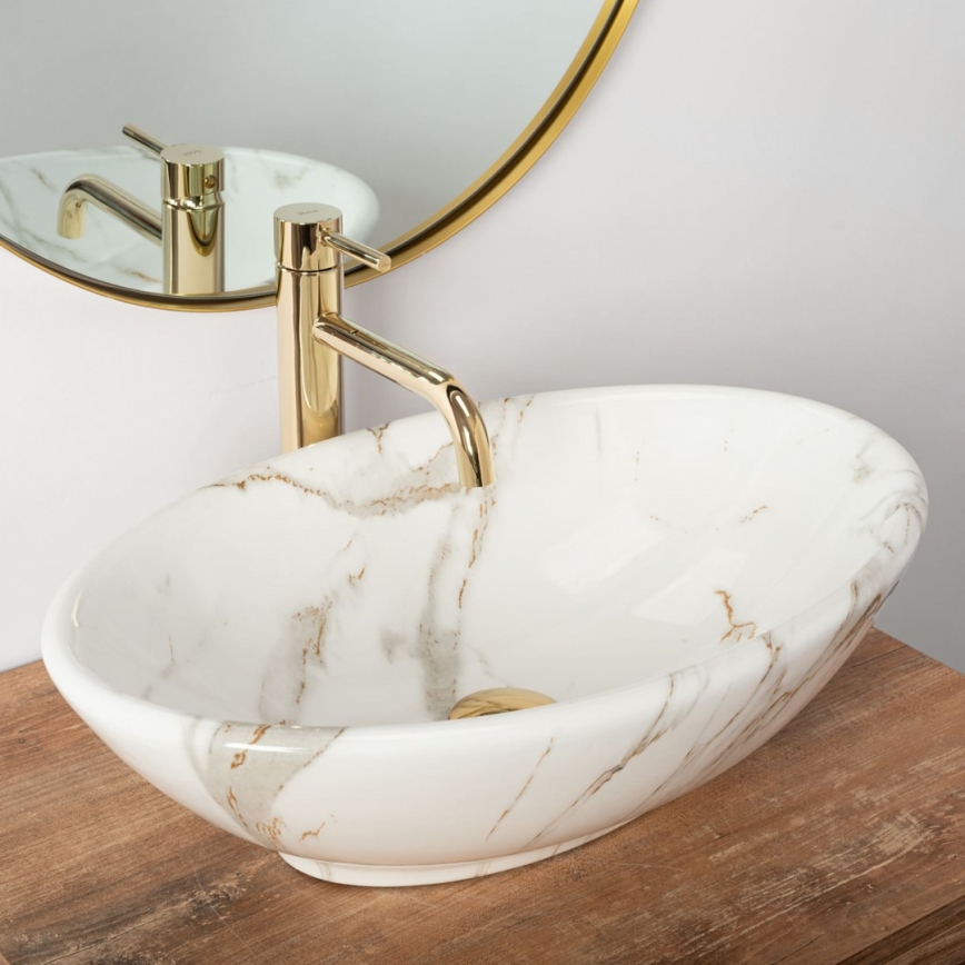 REA-U9685 - Aufsatzwaschbecken PAMELA 33x53 cm, Keramik mit Marmor-Optik