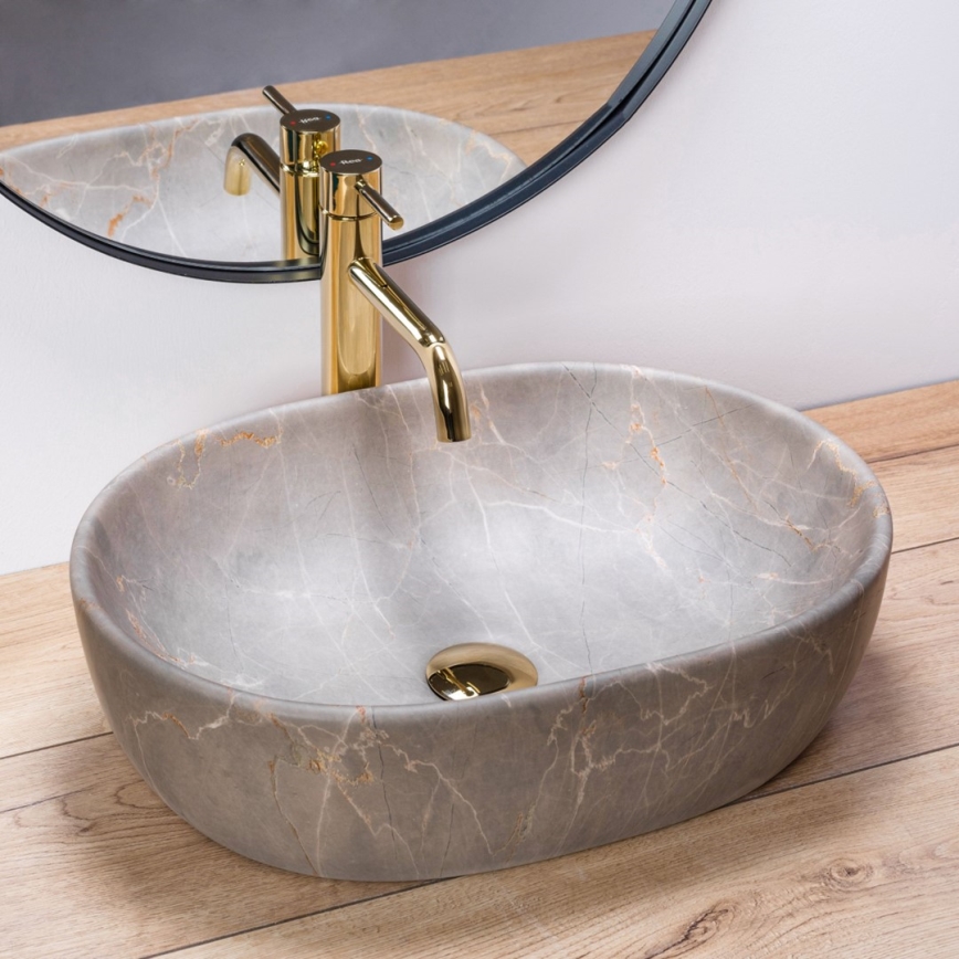 REA-U9887 - Aufsatzwaschbecken LARA 35x48,5 cm Keramik/grau/Marmor-Optik