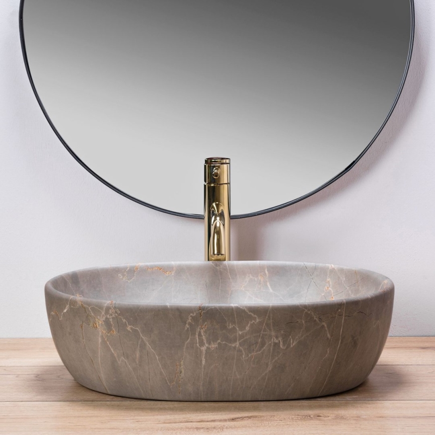 REA-U9887 - Aufsatzwaschbecken LARA 35x48,5 cm Keramik/grau/Marmor-Optik