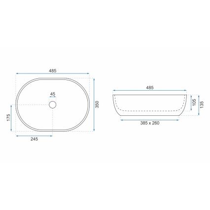 REA-U9887 - Aufsatzwaschbecken LARA 35x48,5 cm Keramik/grau/Marmor-Optik