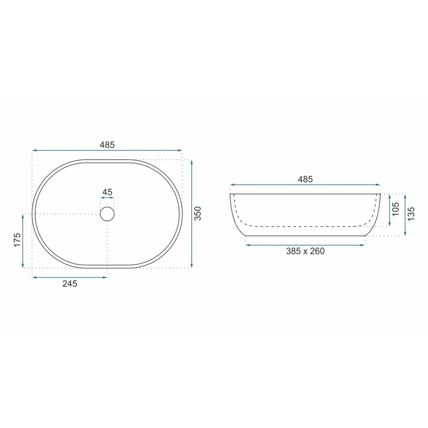 REA-U9889 - Aufsatzwaschbecken LARA 35x48,5 cm Keramik/grau/Steinoptik
