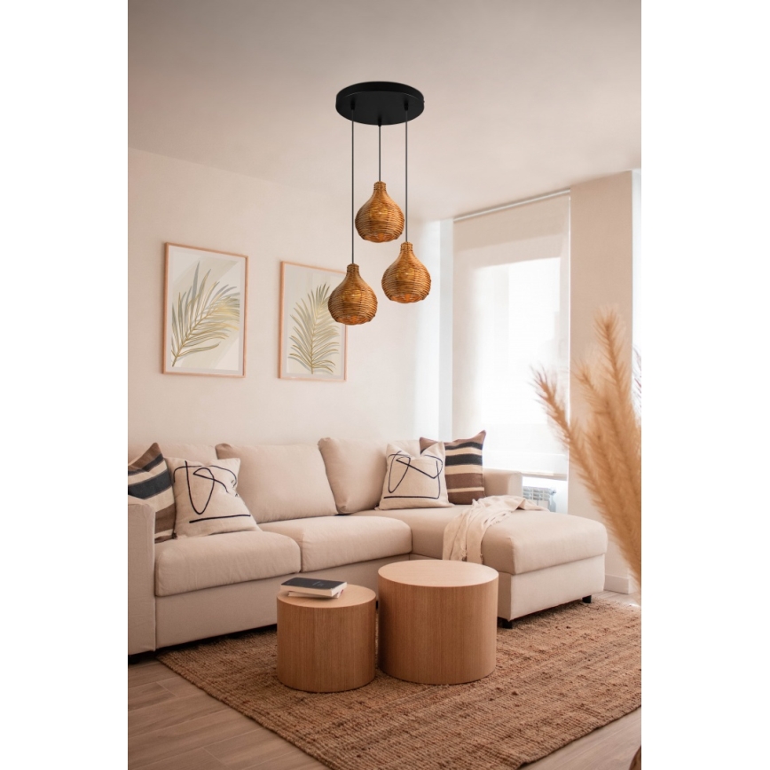 Reality - Pendelleuchte an Kabel SPROUT 3xE14/40W/230V braun/Rattan