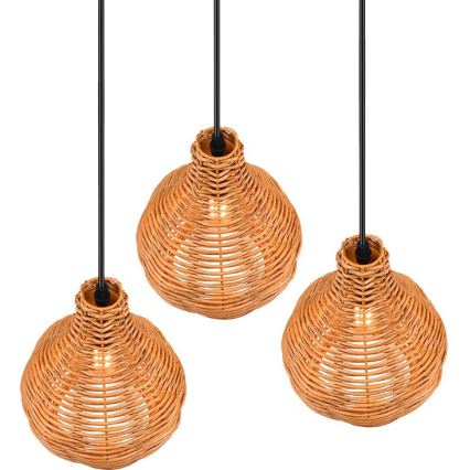 Reality - Pendelleuchte an Kabel SPROUT 3xE14/40W/230V braun/Rattan