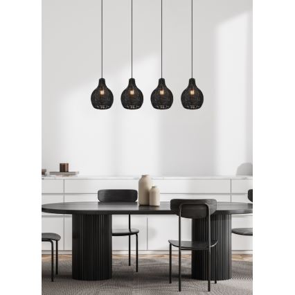 Reality - Pendelleuchte an Kabel SPROUT 4xE14/30W/230V schwarz/Rattan