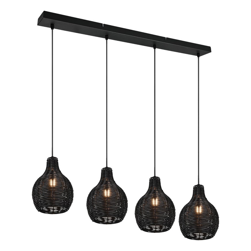 Reality - Pendelleuchte an Kabel SPROUT 4xE14/30W/230V schwarz/Rattan
