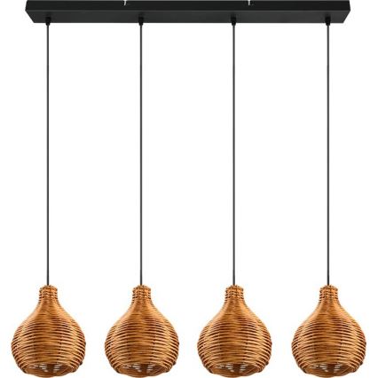 Reality - Pendelleuchte SPROUT an Kabel 3xE14/40W/230V braun/Rattan